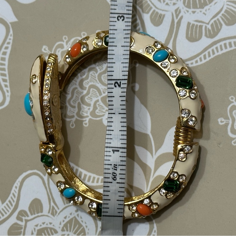 Kenneth Jay Lane Enamel Cabochon and Crystal Snake Cuff Bracelet - Picture 12 of 13